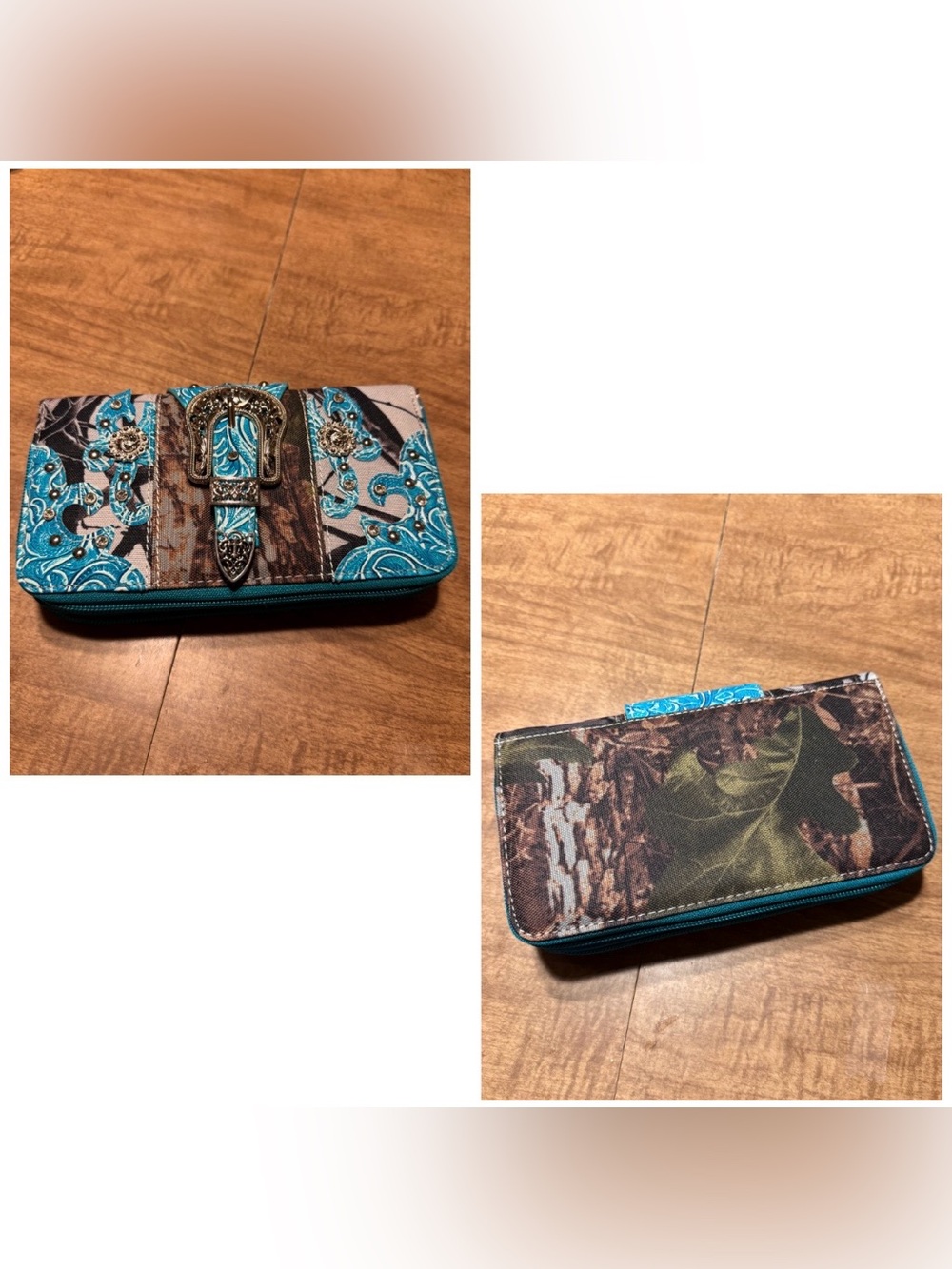 Country Camo Wallet, Turquoise Western-Style Buckle Clutch